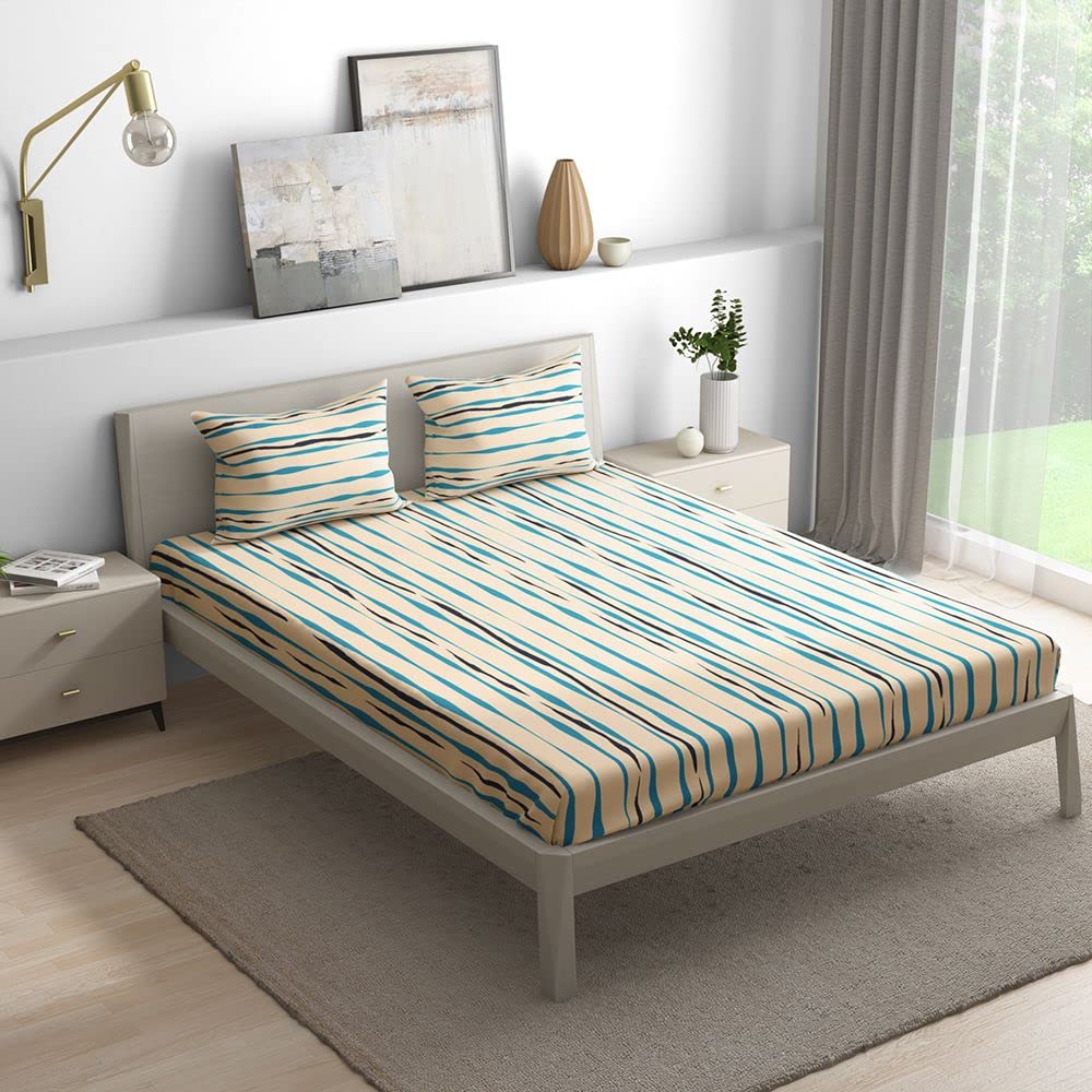 Wakefit Cotton Fitted Bedsheet | 200 TC Elastic Fitted Sheet, Queen Bed Bedsheet with 2 Pillow Covers | Ceramic Ripple - 78x60 inches