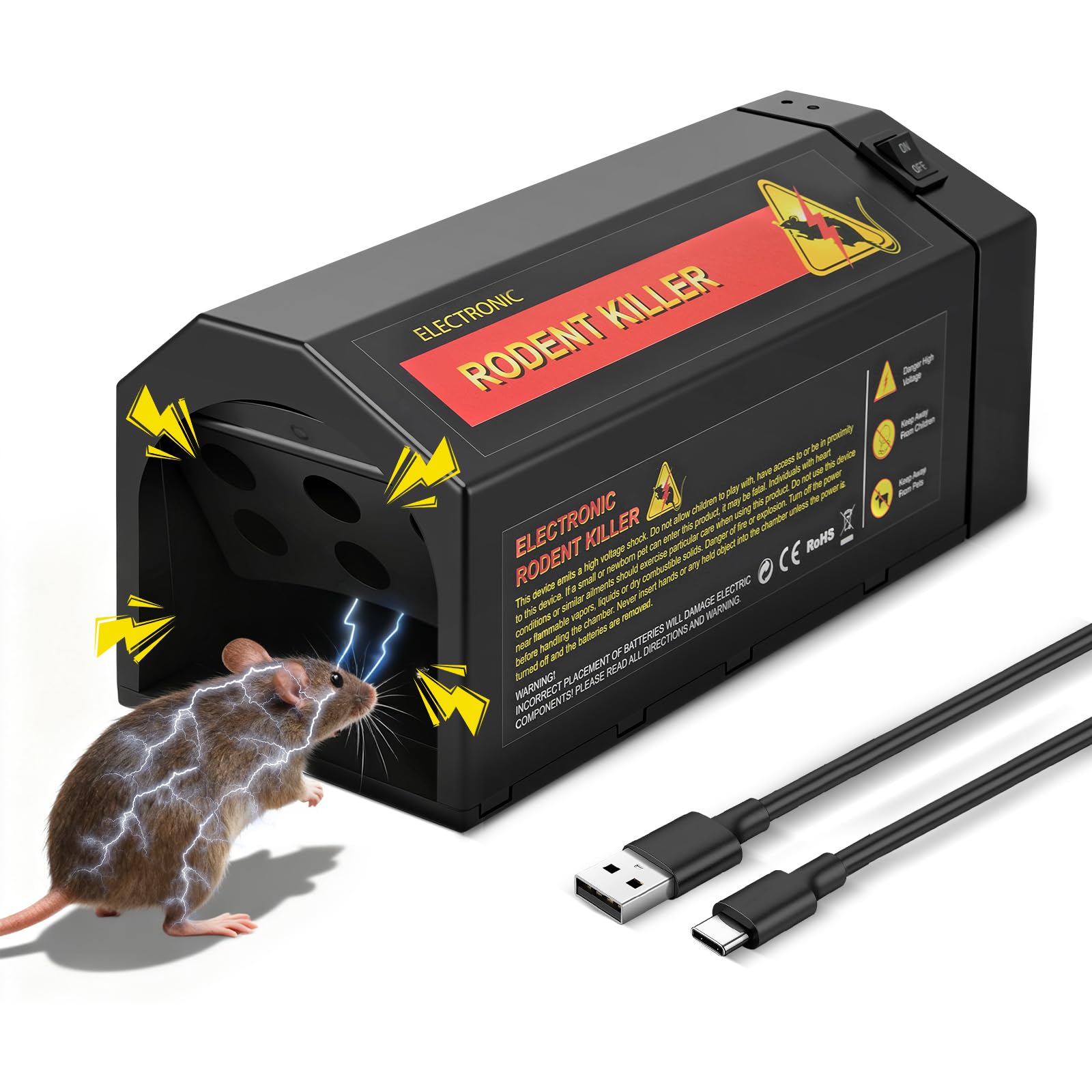 Piège À Souris Électrique 7000V,avec LED Et Alarme,sans Contact