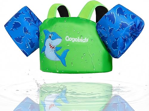 Miniatura 8 de Gogokids Chaleco de natación para niños pequeños, flotadores para niños de 24 a 66 libras, bonita chaqueta de natación de dibujos animados con arnés