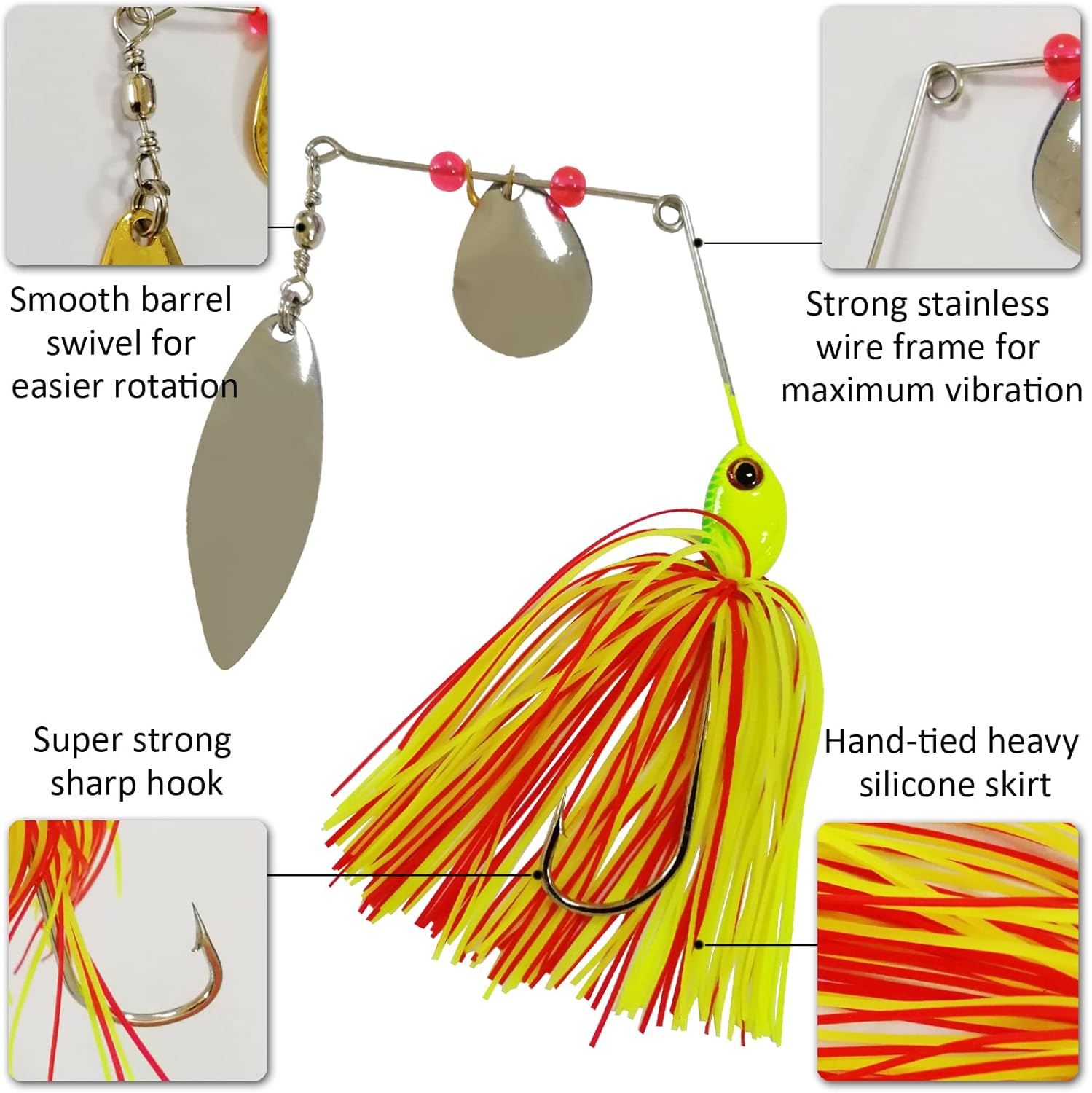 Fishing Lures Spinnerbait, 6pcs Bass Fishing Lure Spinner Baits Kit Hard Metal Multicolor Buzzbait Spinnerbait Jigs for Bass Pike Trout Salmon : Sports & Outdoors