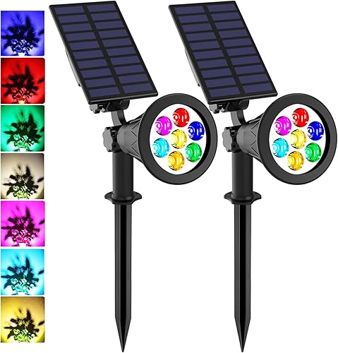 Miniatura 8 de T-SUNUS Paquete de 4 focos solares verdes para paisaje, luces solares IP65 impermeables con 4 luces LED de pared, luz de seguridad de