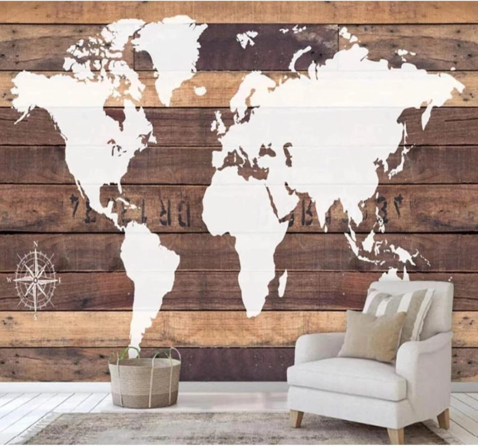 XLMING Retro Woodgrain Abstract World Map Art 3D Wallpaper Luxury Silk Study Dining Feature Sofa Grey Bedroom Living Room Tv Decorative Wall-350cm×256cm