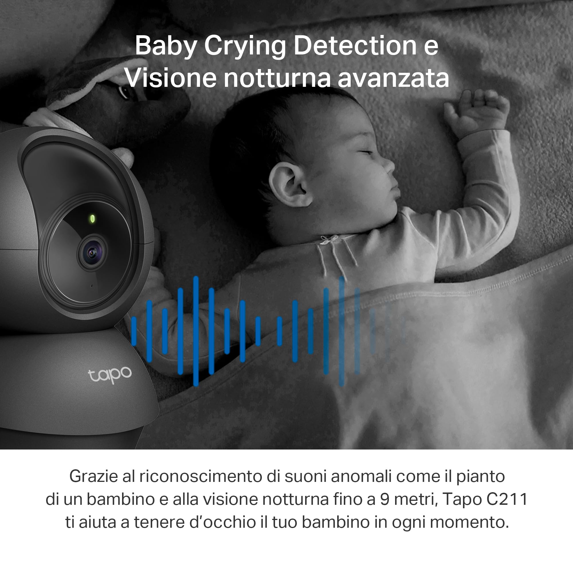 Tapo C211 Telecamera Wi-Fi Interno 2K 3MP Videocamera Sorveglianza Visione Notturna Alexa Google Assistant