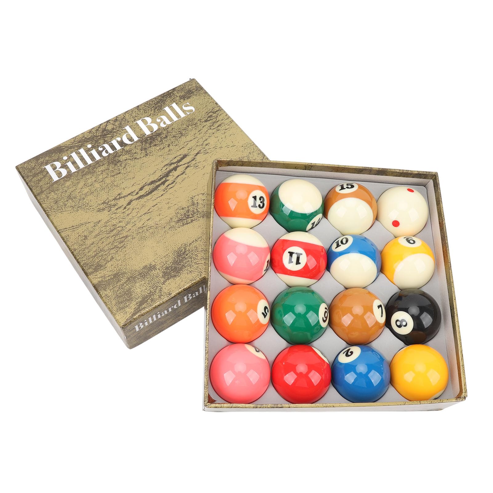 Zoeyilan 16 Pcs Billiard Ball Set, Regulation Size Billiards Pool Balls Set, Pool Balls Set Complete, Resin, for Replacement, Pool Table Accessories for Billiard Table (2.25In)