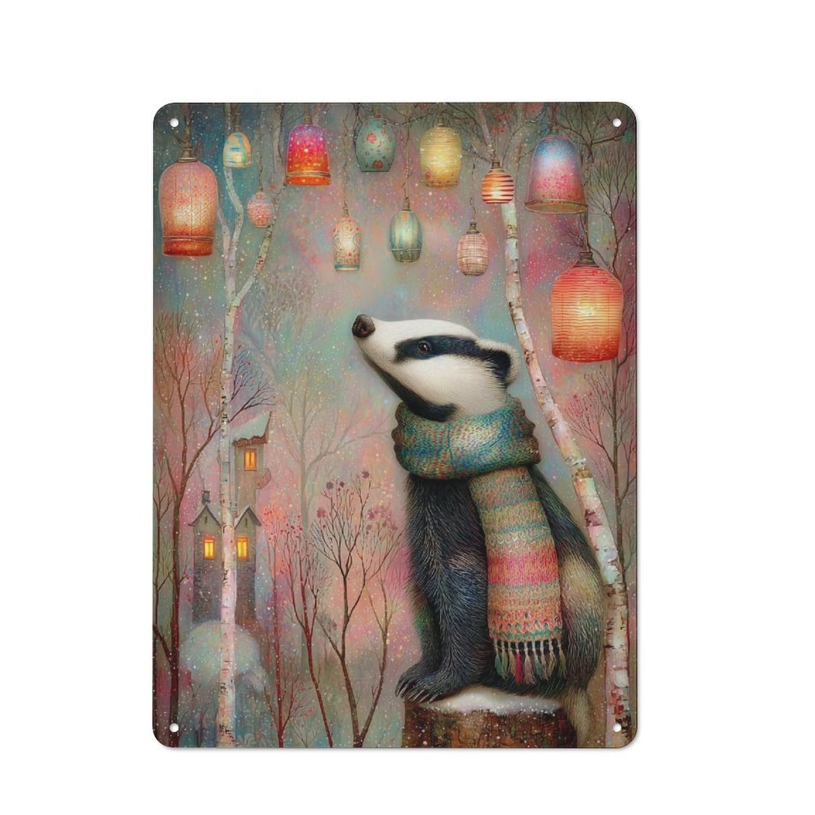 Junmoney Whimsical Winter Lanterns Nostalgic Decorative Tin Plaque 40X30cm Featuring Classic Pub Decor For Cafe, Pub, Workshop Or Home Bar
