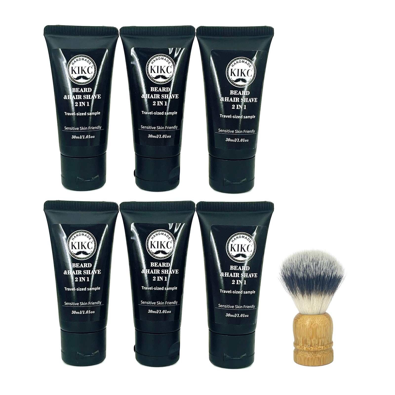 KIKC Travel Shaving Cream,6 Pack(1.01 oz) and A Synthetic Shaving Brush