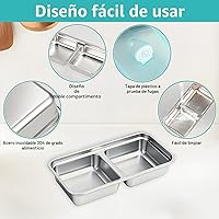 Vista 3 de Recipientes para Snacks de Acero Inoxidable, Paquete de 6 Recipientes Reutilizables para Llevar con Tapas a Prueba de Fugas, Caja Bento de Doble