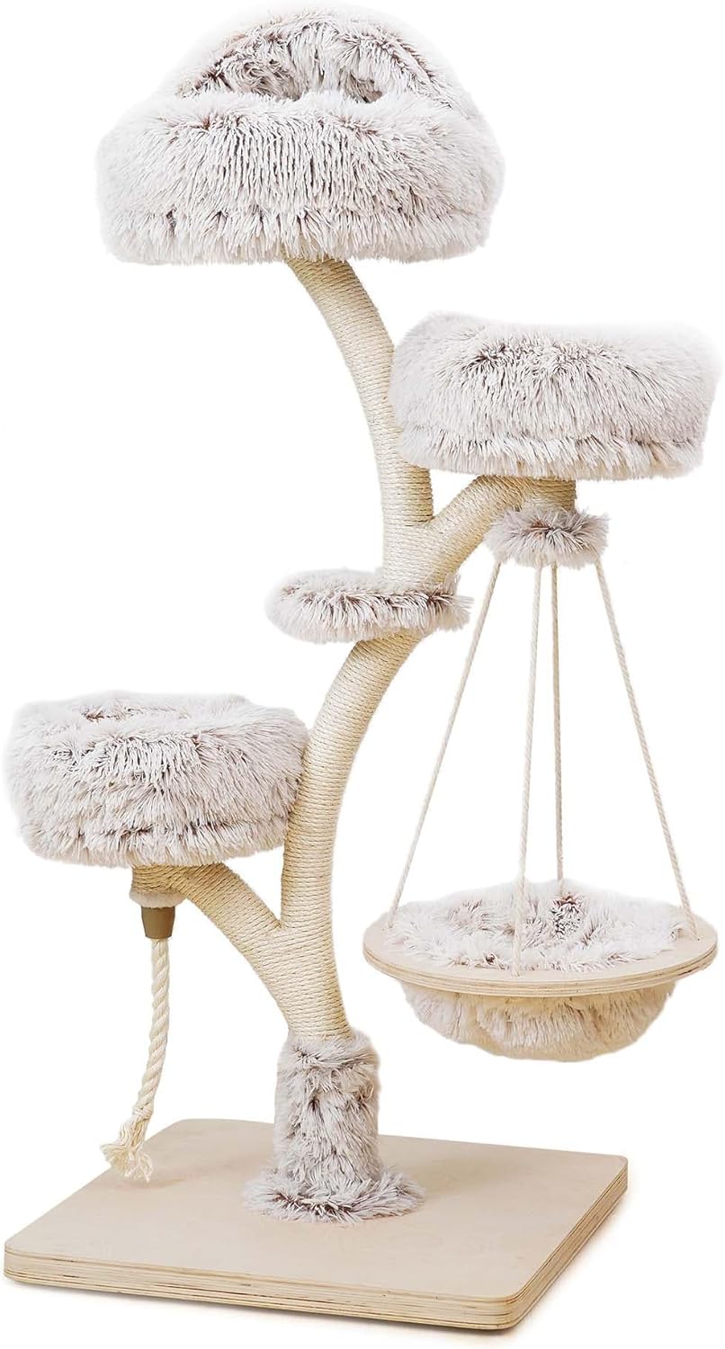 Fudajo Designer-Katzenkratzbaum im Ast-Design, 130 cm hoch, Katzenkratzbaum mit Plüsch und Sisal, Kletterbaum für Katzen, Kratzbaum mit Hängeliege