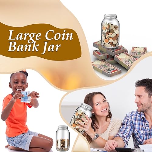Miniatura 5 de Skylety 2 Pack Half Gallon Coin Jar Large Change Jar for Adults Piggy Bank with Slotted Silver Lid Clear Glass Money Jar Holds About 3000 in Total