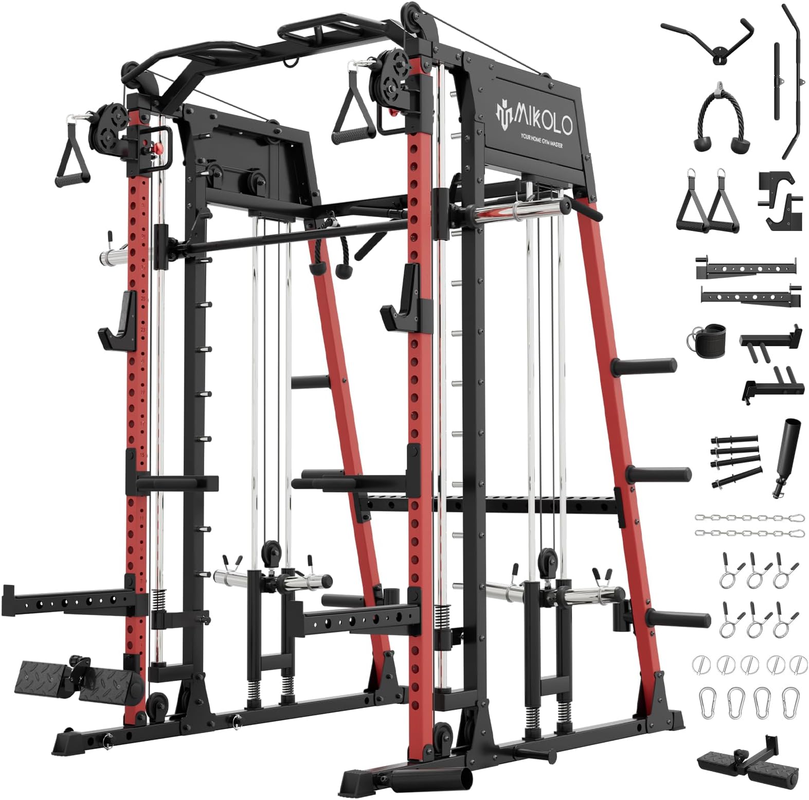 M4 2.0 Smith Machine, 2200lbs Squat Rack with LAT-Pull Down System & Cable Crossover Machine, Training Equipment with Leg Hold-Down Attachment
