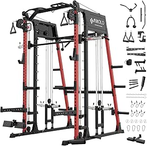 Mikolo M4 2.0 Smith Machine, 2200lbs Squat Rack with Lat Pulldown System & Cable Crossover