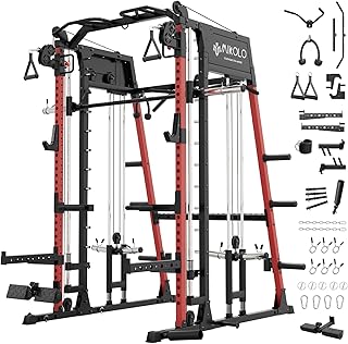 Mikolo M4 2.0 Smith Machine, 2200lbs Squat Rack with LAT-Pull Down System & Cable Crossover Machine, Training Equipment with Leg Hold-Down Attachment