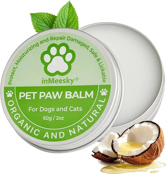inMeesky Dog Paw Balm & Nose Balm, Lick-Safe | All-Natural Moisturizer with Organic Coconut Oil | Quickly Nourishes and Repairs Dry, Cracked Paws | Vet-Recommended for Hot & Winter Protection (2.0oz)