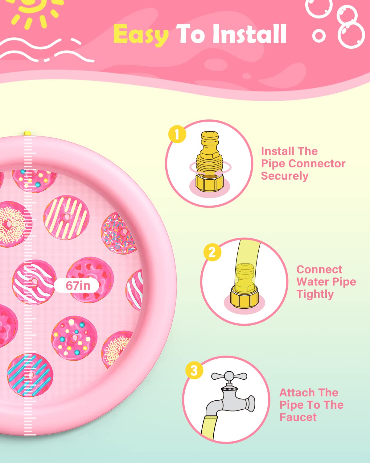 Peteast Anti-Slip Pink Donut Print Splash Pad for Kids and Dogs - Image 4