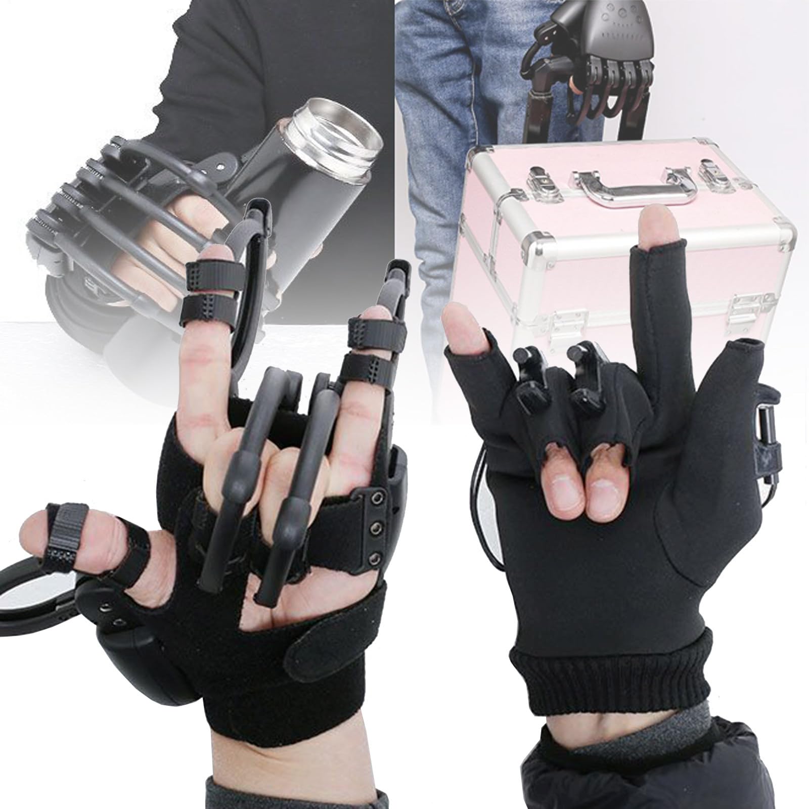 Gants d'entraînement sans fil avec fonction miroir, rechargeable par USB, 9 niveaux de force, plusieurs modes d'entraînement pour hémiplégie et récupération d'AVC, faciles à transporter