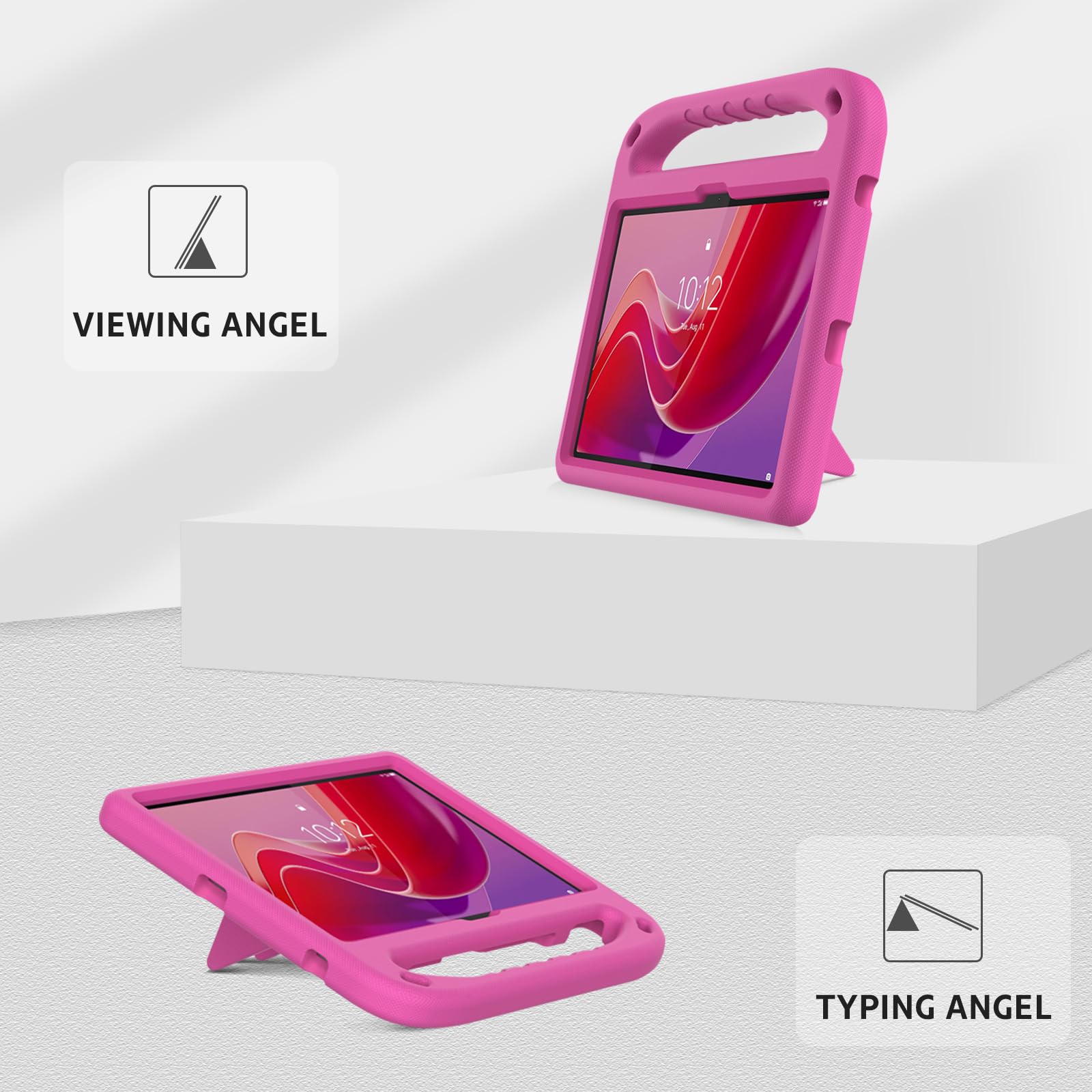 YRH Hoes voor Lenovo Tab One /K9 8,7 inch 2025, stootvaste kinderhoes met draaggreep en standaard (rozenrood