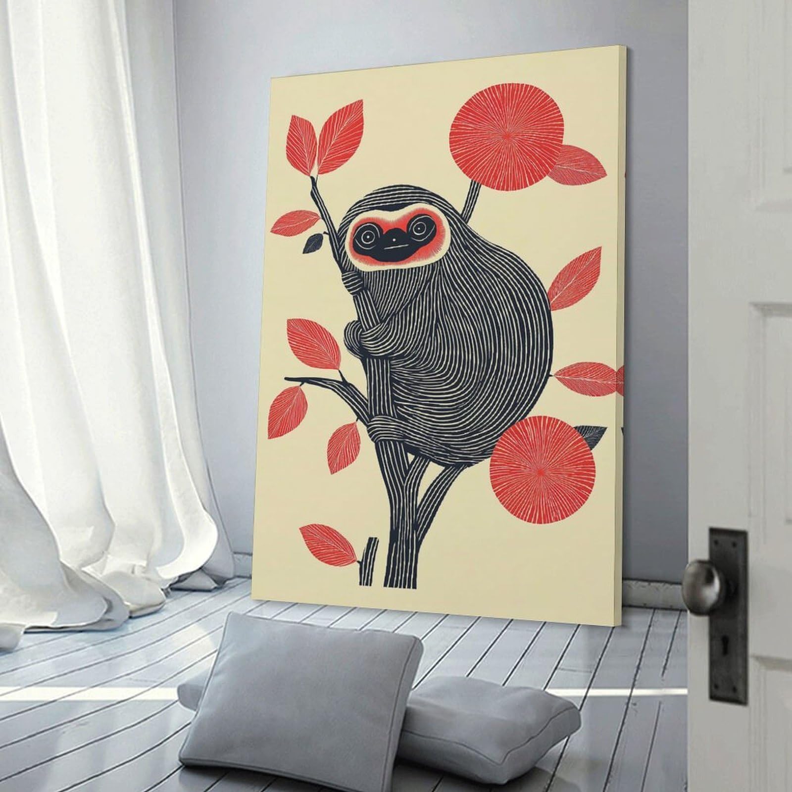 Junmoney Frame-Style-14 Sloth In Tree Hanging Wall Art, 20X30inch(50X75cm), For Bedroom, Guest Room Or Reading Nook, Home Artwork With A Soft Interior Feel