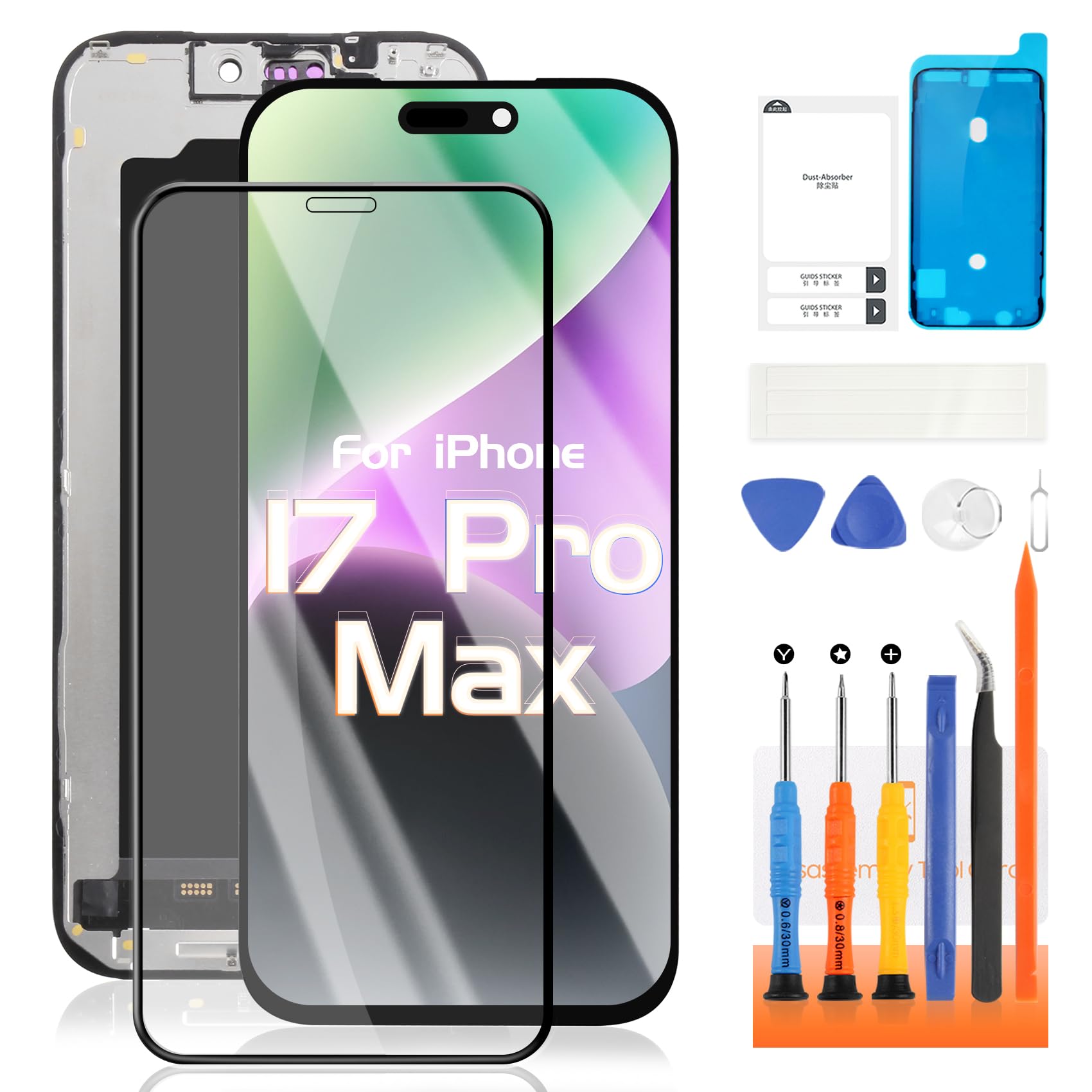 AGCUT - Pantalla de repuesto para iPhone 17 Pro Max A3526 A3257 A3527 A3525 3D Touch Face ID True Tono LCD Display Pantalla táctil Asamblea Completa con Herramientas, Negro