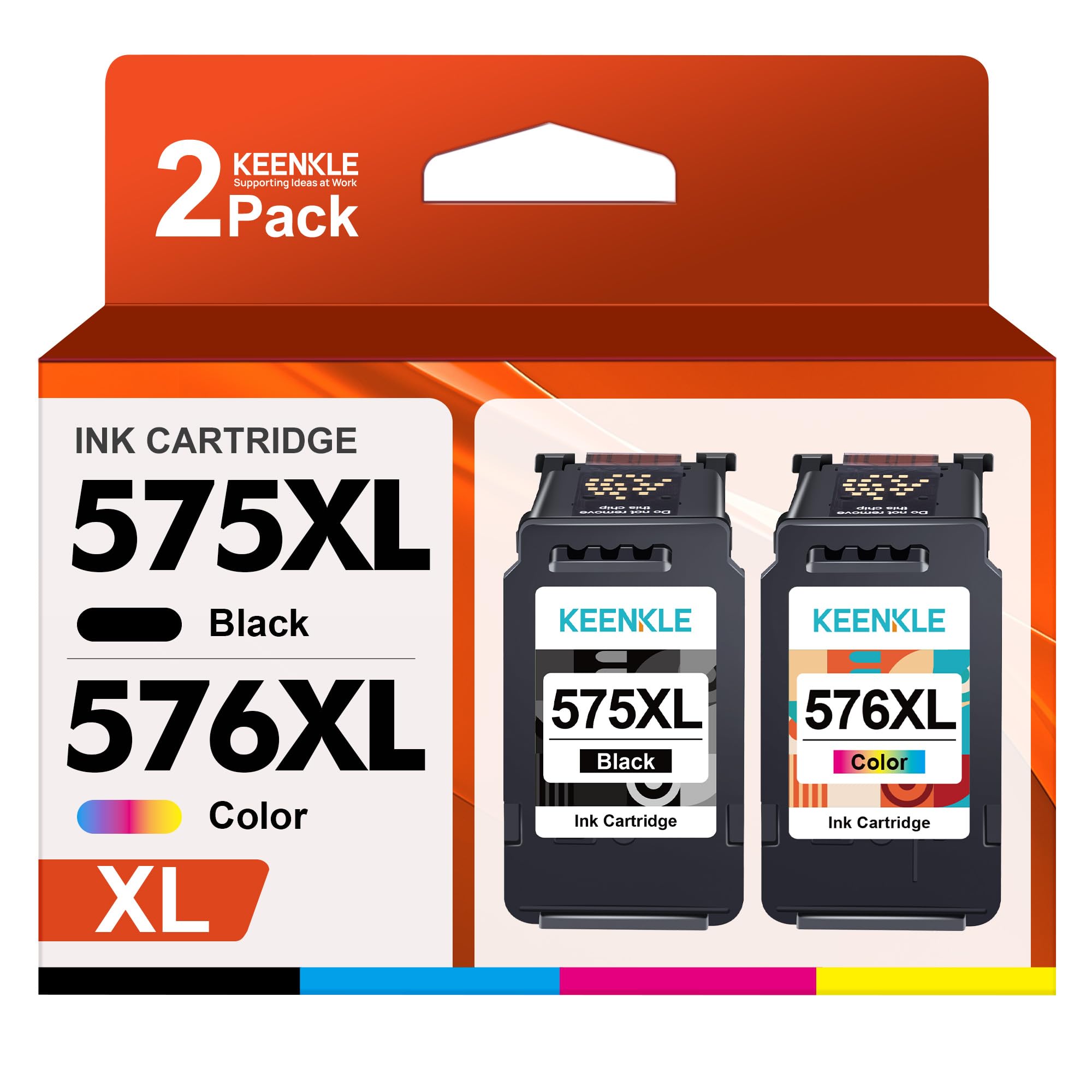 KEENKLE PG-575XL CL-576XL Cartucce d'inchiostro Sostituzione per Canon 575 576 XL per Pixma TR4755i TS3550i TR4756i TS3750i TS3551i TS3751i TS3752i TR4750i TR4751i (1 Nero, 1 Tri-Colore) - 2