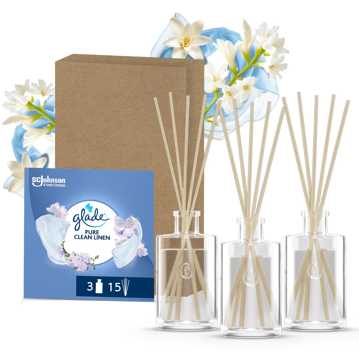 Glade Profumatore per Ambienti Bastoncini, Clean Linen, 3 x 50ml