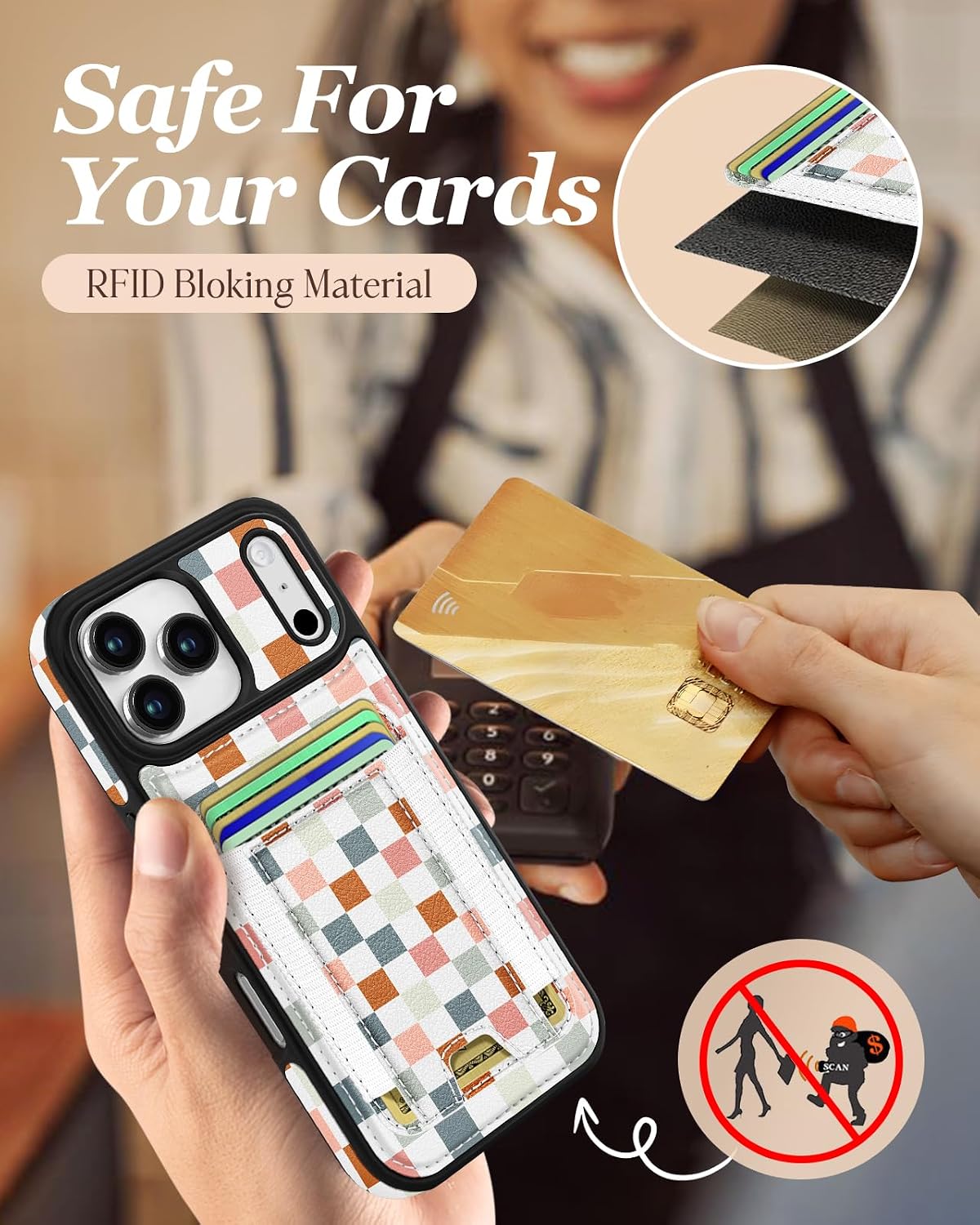 Shorogyt for iPhone 17 Pro Max Wallet Case for Women, Checkered image 5