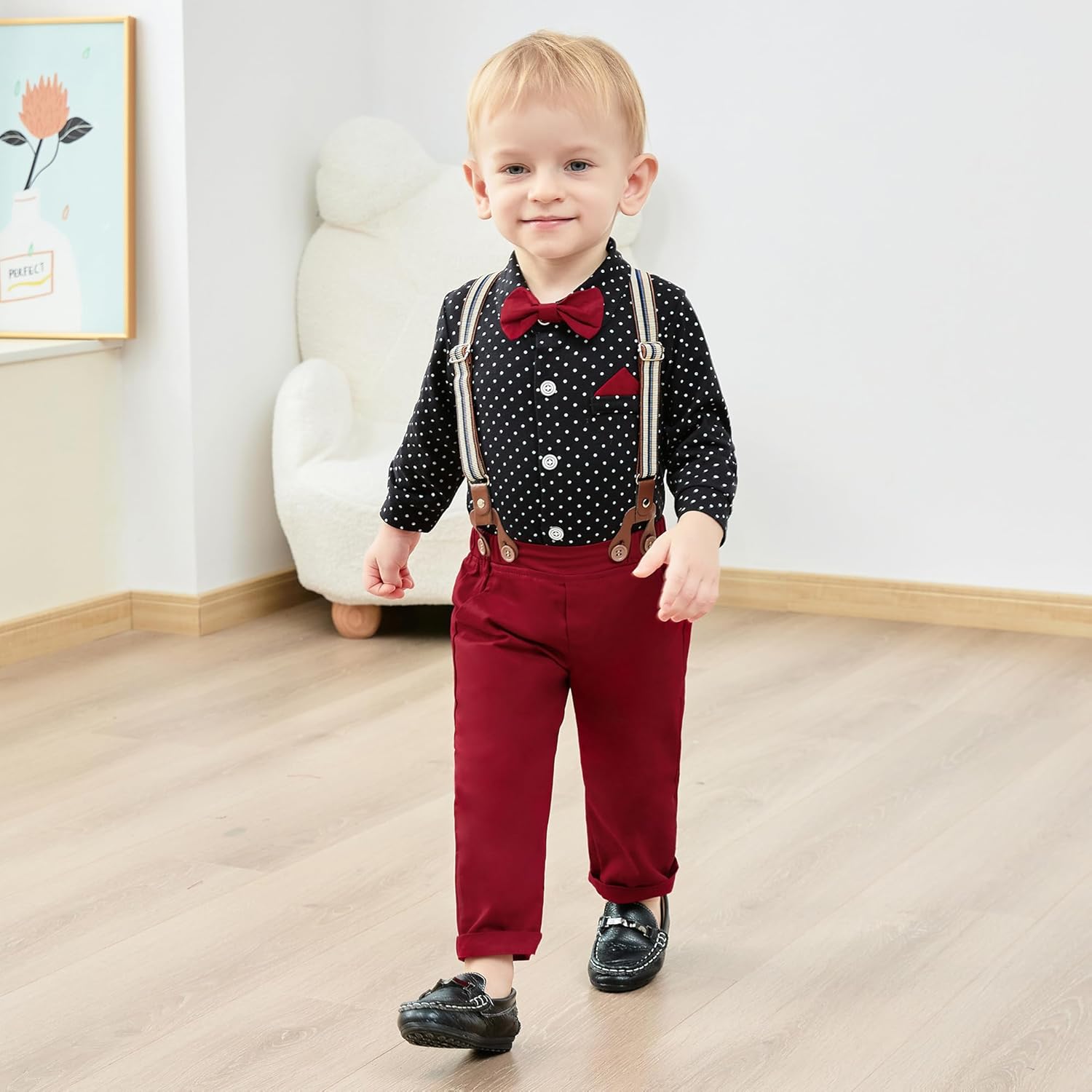 SANMIO Baby Boy Clothes Suit 0-24M Boys Baptism Easter Outfits Baby Shirt+Bow Tie+Pants+Suspenders 4Pcs Christmas Wedding Set - Image 2