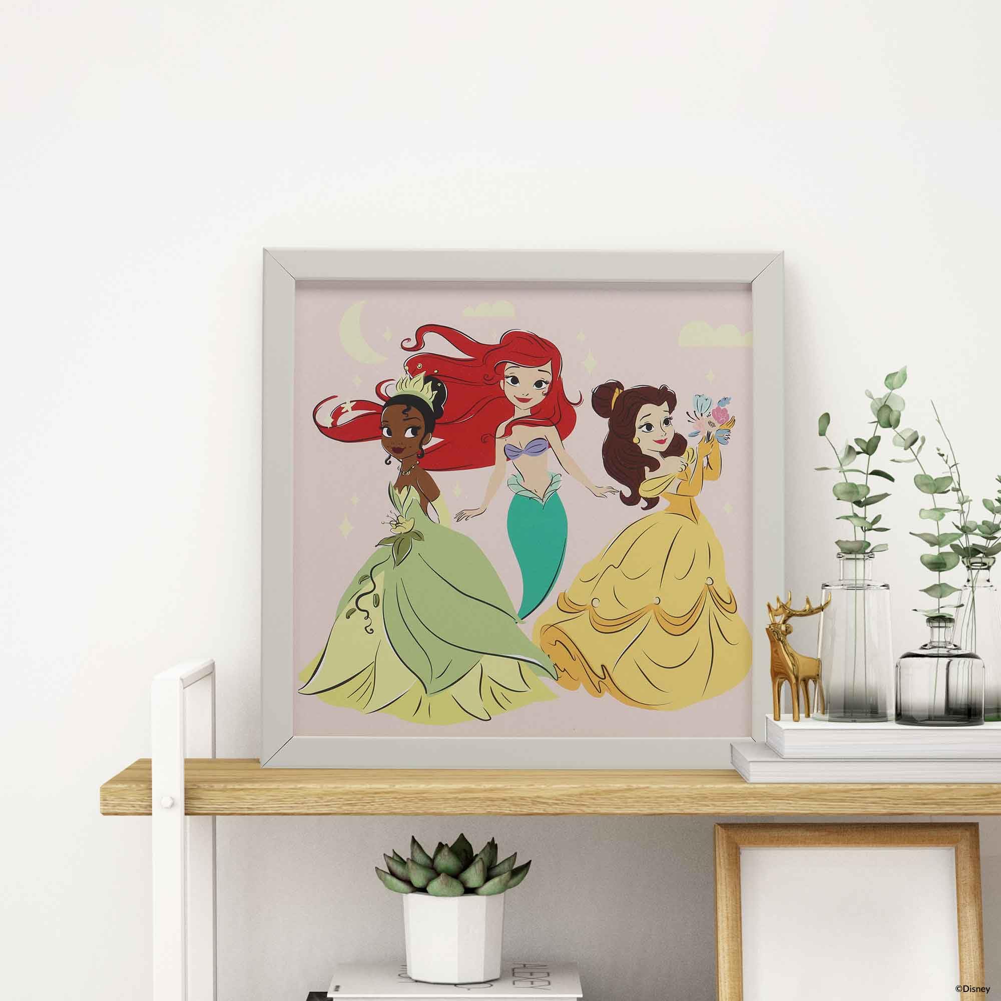 Disney Princess Tiana, Ariel and Belle Framed Wood Wall Decor