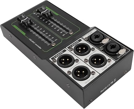 Passive Volume Controller, Metal Lossless 1 in 2 Out, Accurate Stereo Volume Controller for Studio and Home Sound System, Equipped with 4 Anti Skid Pads, Easy Volume Adjustments