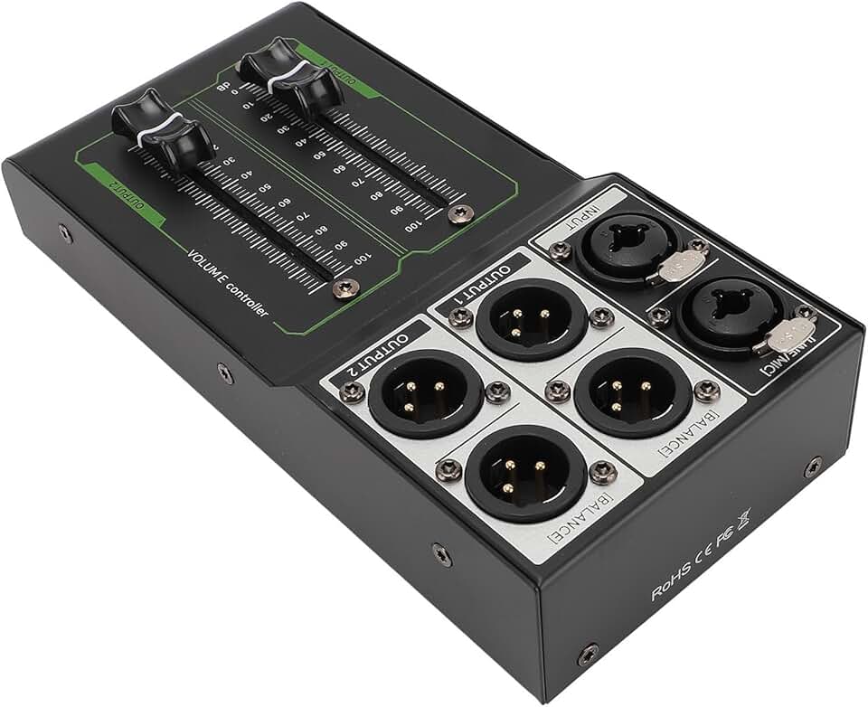 Dpofirs Controlador de Volume Passivo, Caixa de Controle de Volume Estéreo de 1 Em 2 Saídas Com Fader Estendido de 70 Mm, Plug and Play Sem Perdas de Metal para Monitor de Estúdio