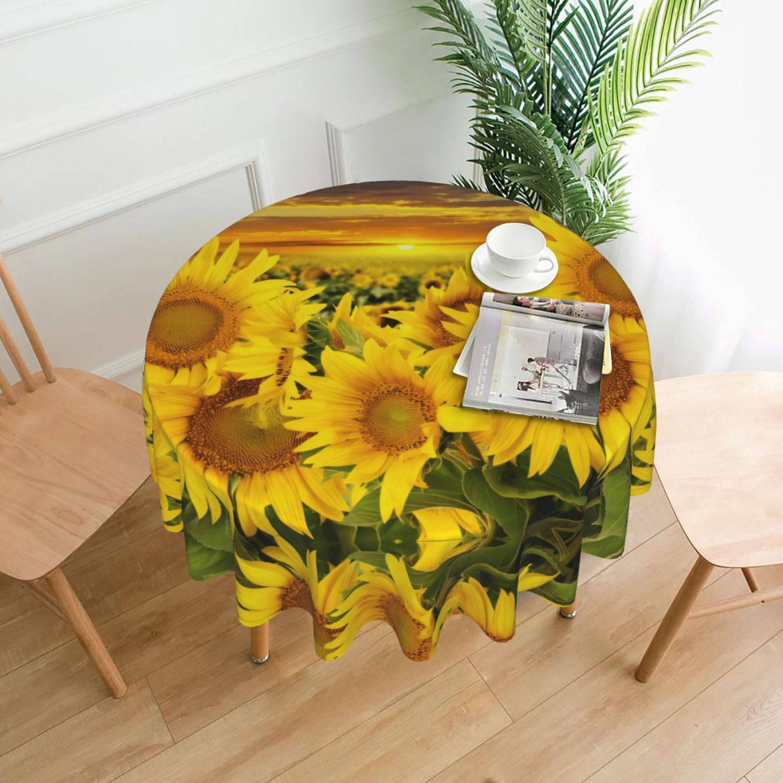 hhxvcv Sunflower Pattern Round Tablecloth – Dining Table Cover