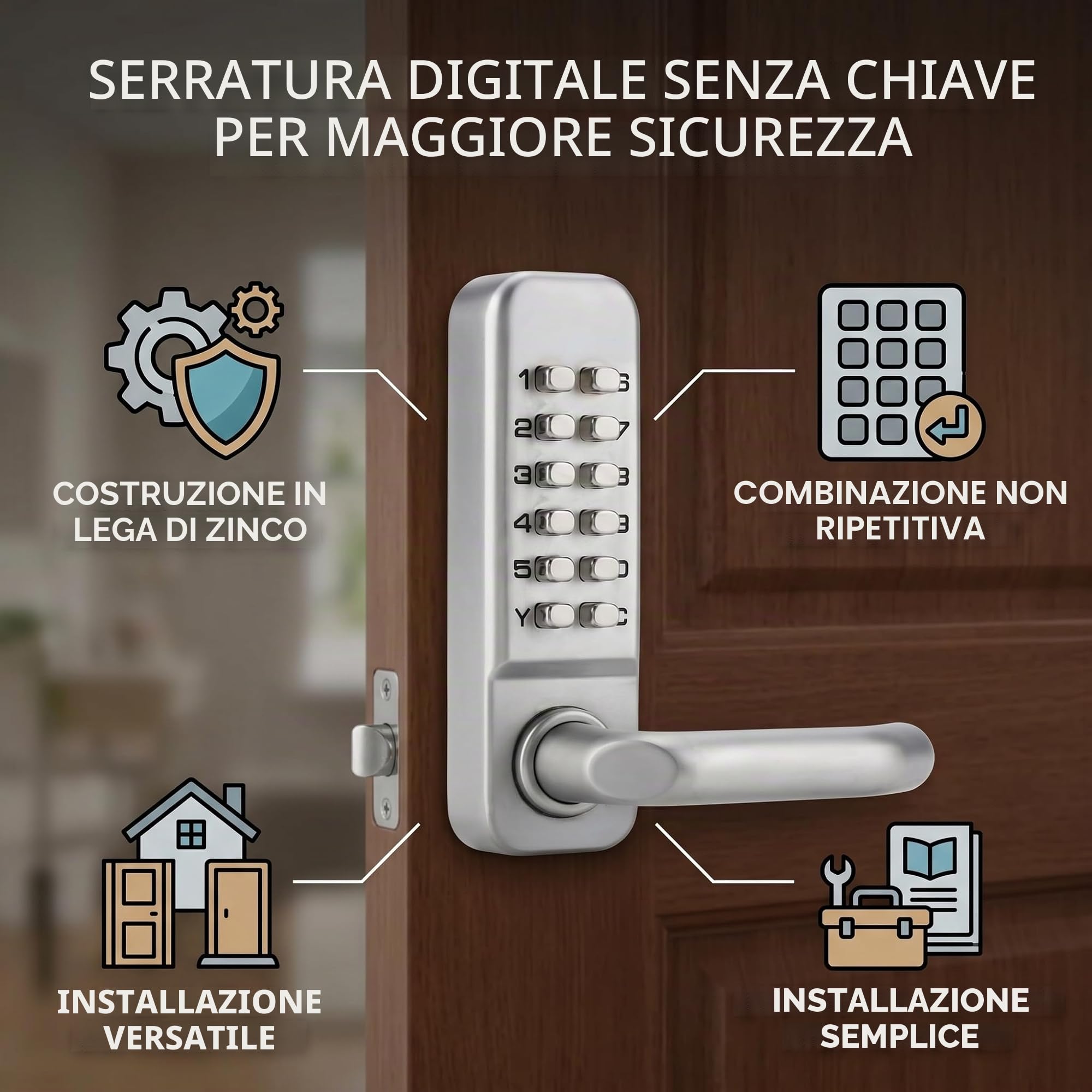 Serratura per porta impermeabile senza chiave serratura con codice meccanico password a combinazione di codice 1-11 cifre per spessore