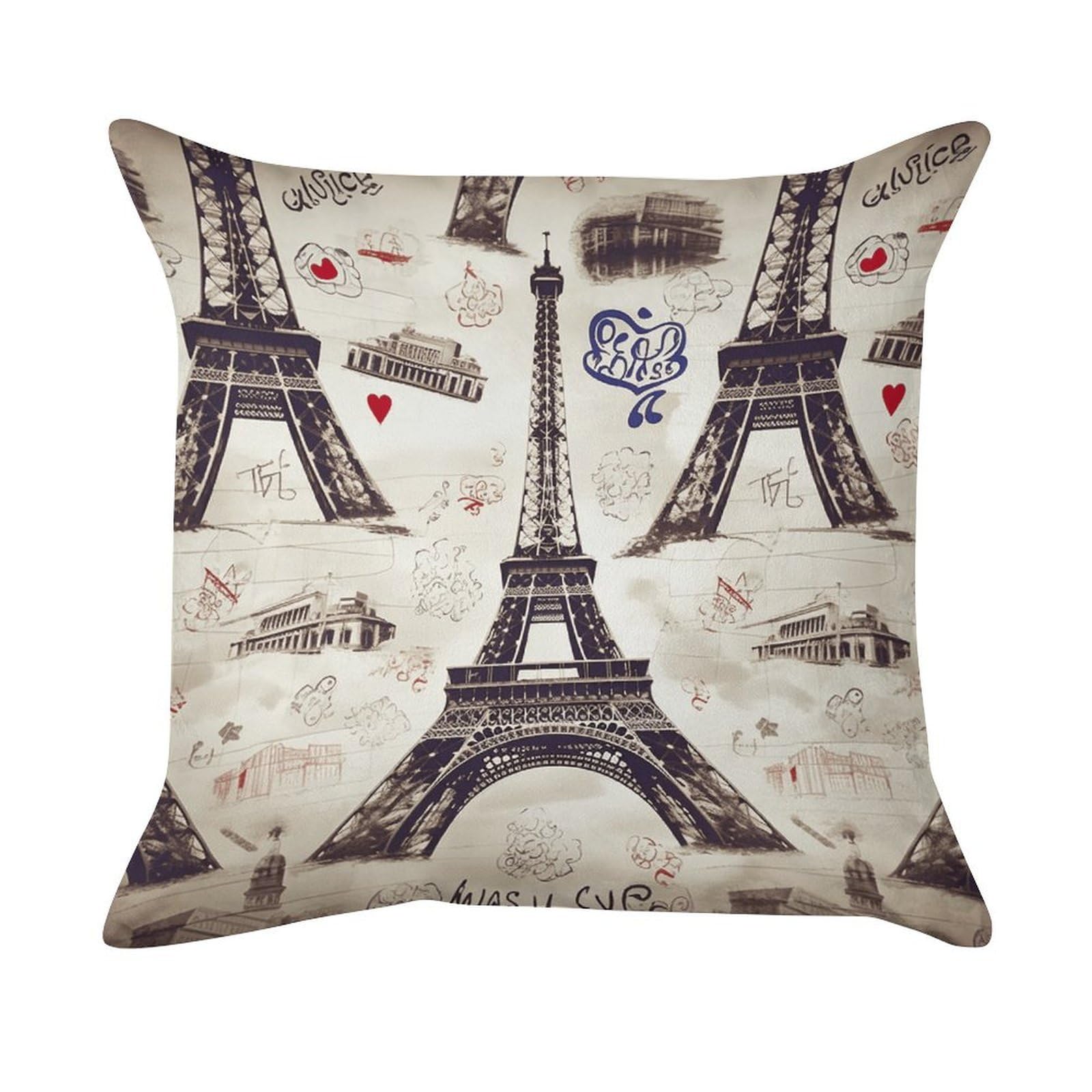 VstaDank French Paris Tour Eiffel Tower Pillow Covers Super Soft Pillow Cases Square Throw Pillowcase Decorative Luxury Cushion Cases Velvet Lumbar Pillow Shells with Zipper for All Seasons