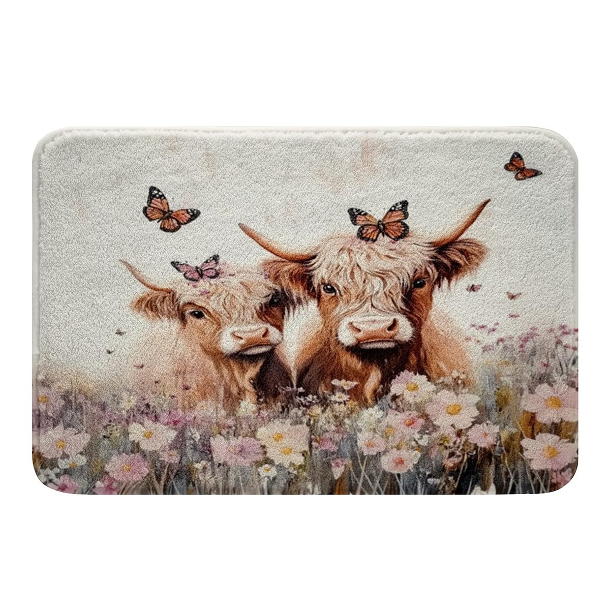 Homemissing Highland Cattle Bath Mats for Bathroom Boys Girls 20x32 Inch Highland Cow Bathroom Rugs For Kids Women Men Ultra Soft Animal Bath Rugs for Shower Tub Western Decor Bathroom Accossories