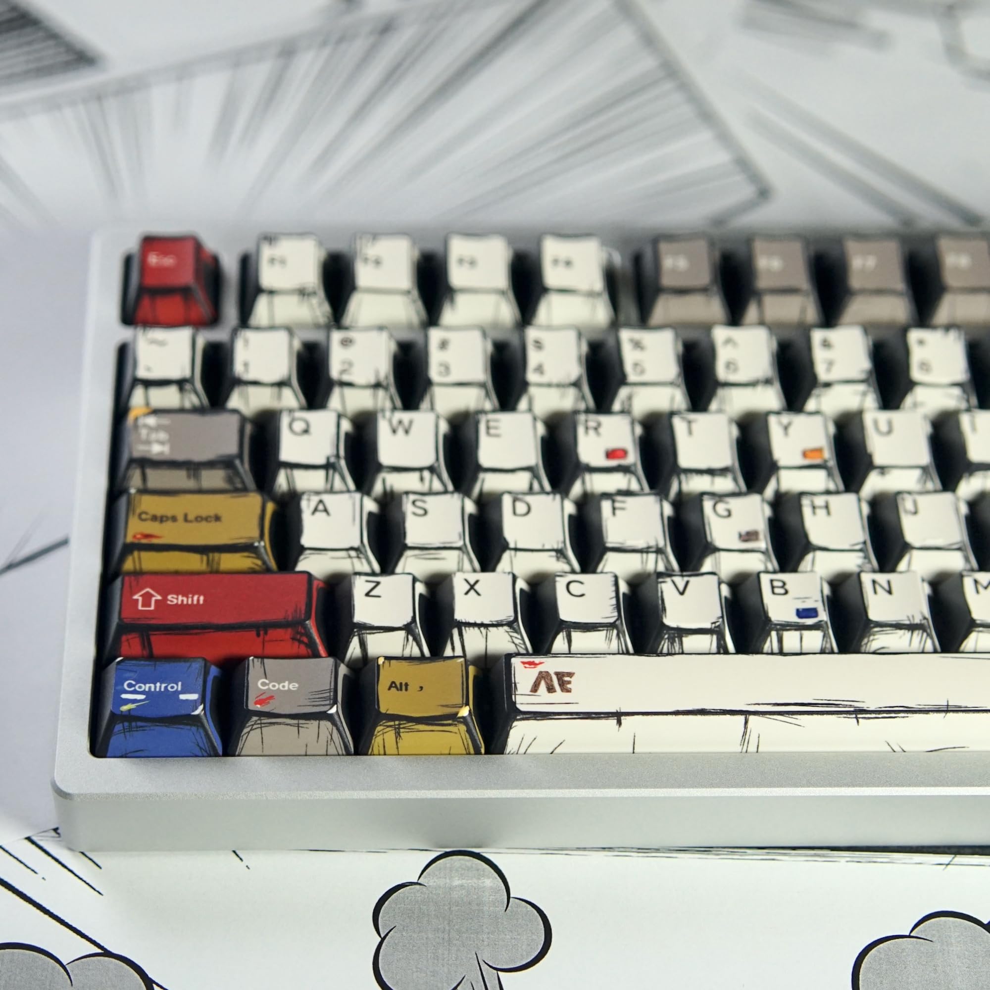 Komiksowe mieszane klawisze z motywem świetlnym, 141 klawiszy, anime, styl manga, kolor PBT Dye Sub Keycap niestandardowe klawisze do klawiatur mechanicznych MX (Comic Mixed Light 141)