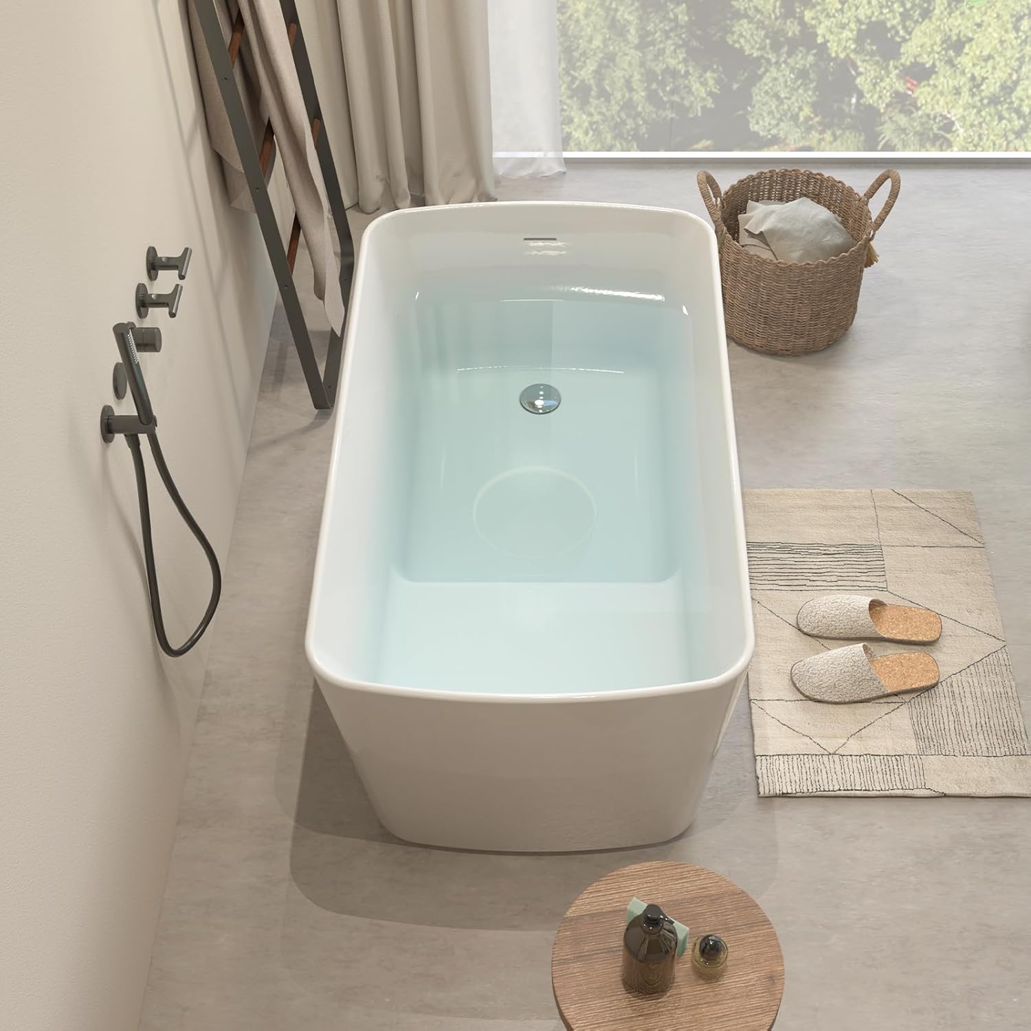 49" Acrylic Freestanding Bathtub, Japanese Soaking Tub with Seat Desgin,Modern Soaking Bathtub with cUPC Certified,Chrome Drain, Slotted Overflow(Glossy White)