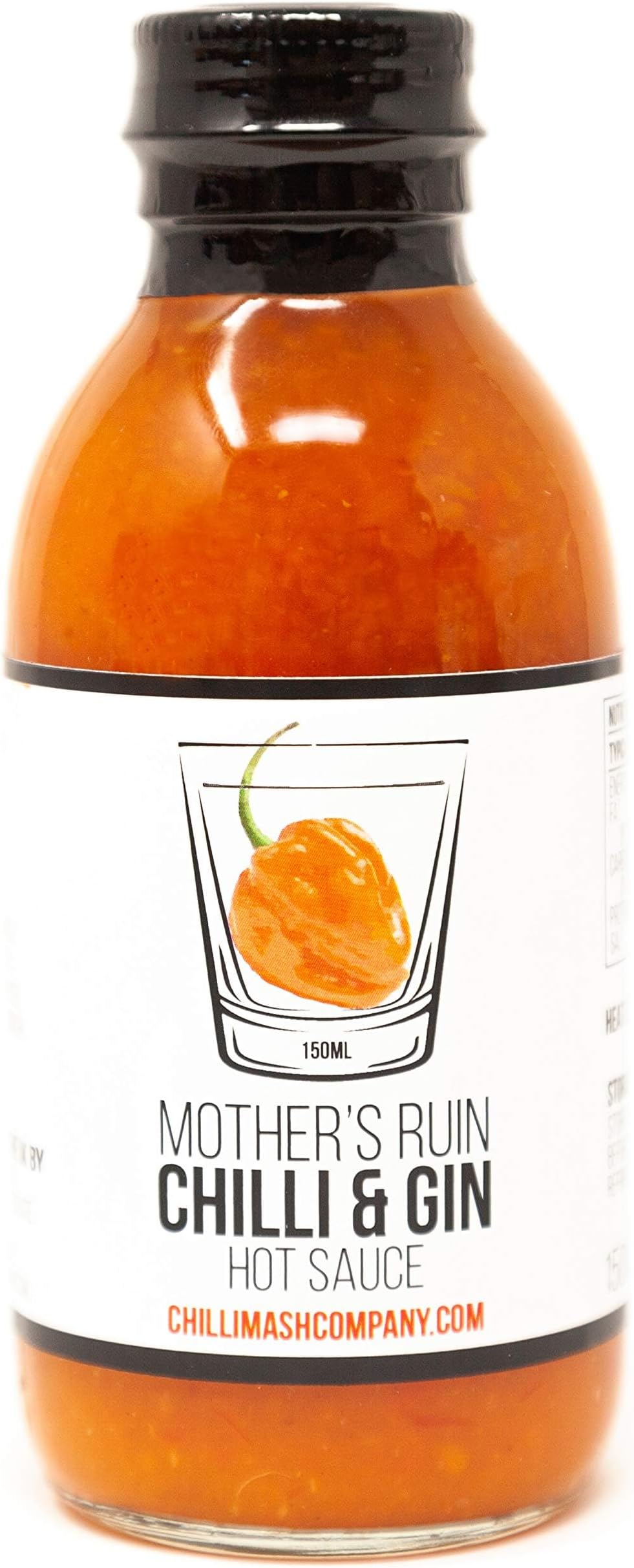Mother's Ruin Gin & Chilli Hot Sauce | Chilli Mash Company | 150ml | British Made with Natural Ingredients | African Inspired | Vegan & Vegetarian Friendly Fermented Gin Gifts and Scotch Bonnet