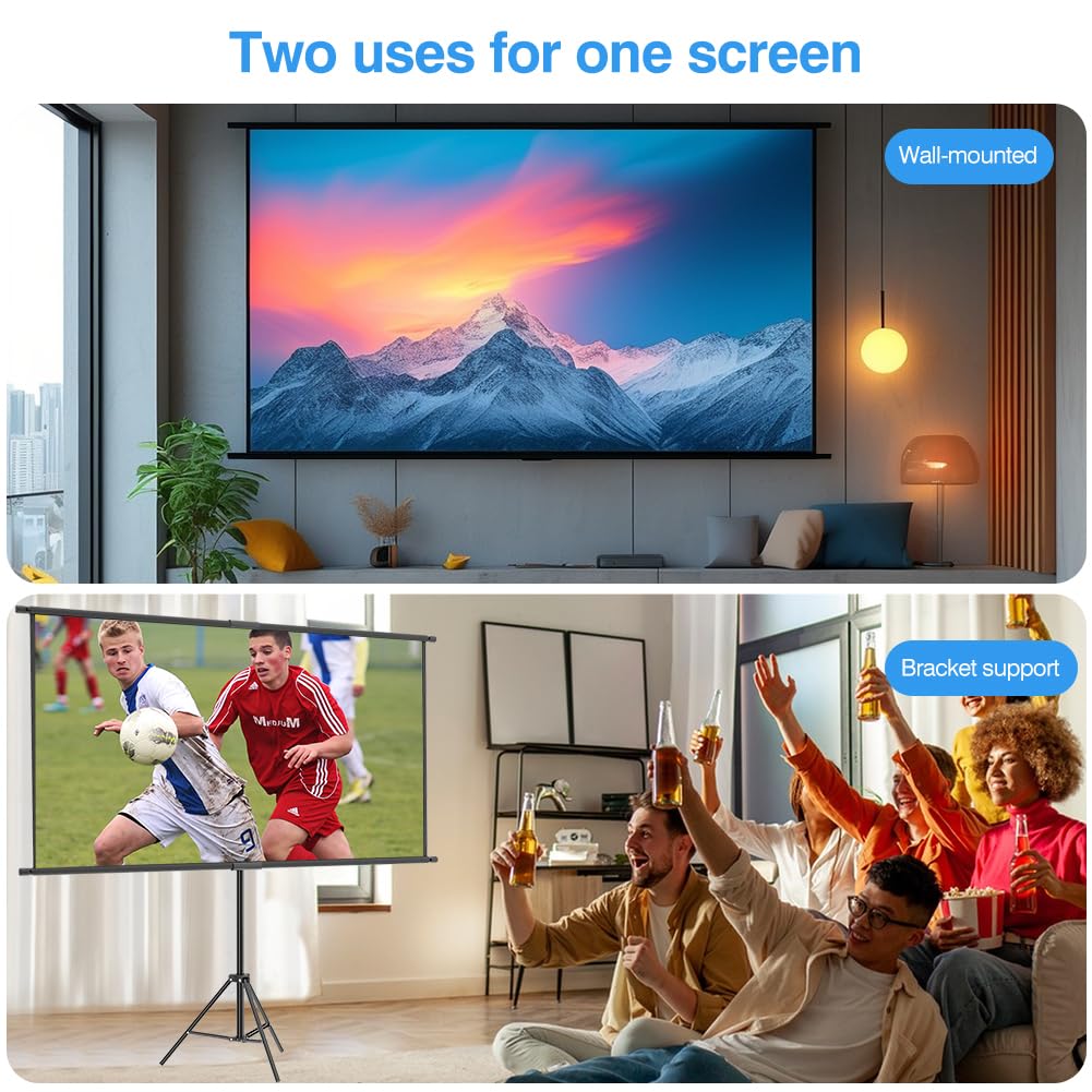 Écran de projection avec trépied 100 pouces - Grand écran de projection - Portable - Avec sac de transport - Hauteur réglable - Intérieur HD 16:9 avant et arrière - Pour camping et home cinéma