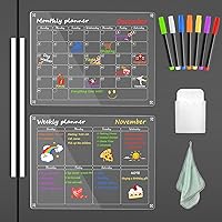 Vista 1 de Calendario magnético de 2 piezas para refrigerador de 16 x 12 pulgadas, acrílico semanal de borrado en seco, calendario mensual transparente