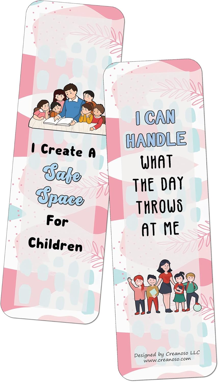 Creanoso Affirmations Bookmarks for Teachers (60-Pack) – Daily Inspirational Card Set – Interesting Book Page Clippers – Great Gifts for Teachers