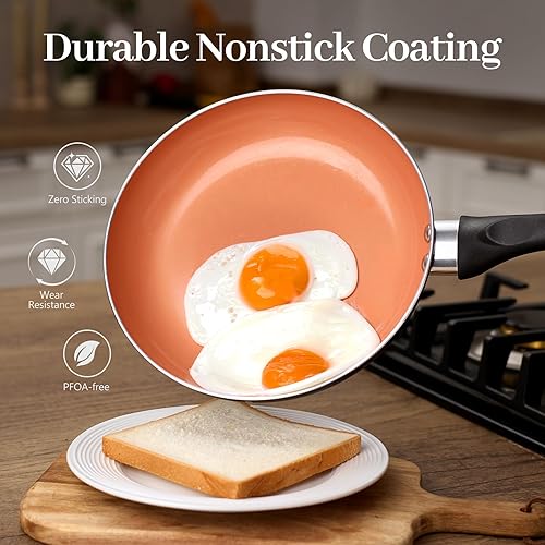 Miniatura 5 de Juego de ollas y sartenes de cerámica, juego de utensilios de cocina antiadherentes, juego de ollas y sartenes antiadherentes (con-inducción)