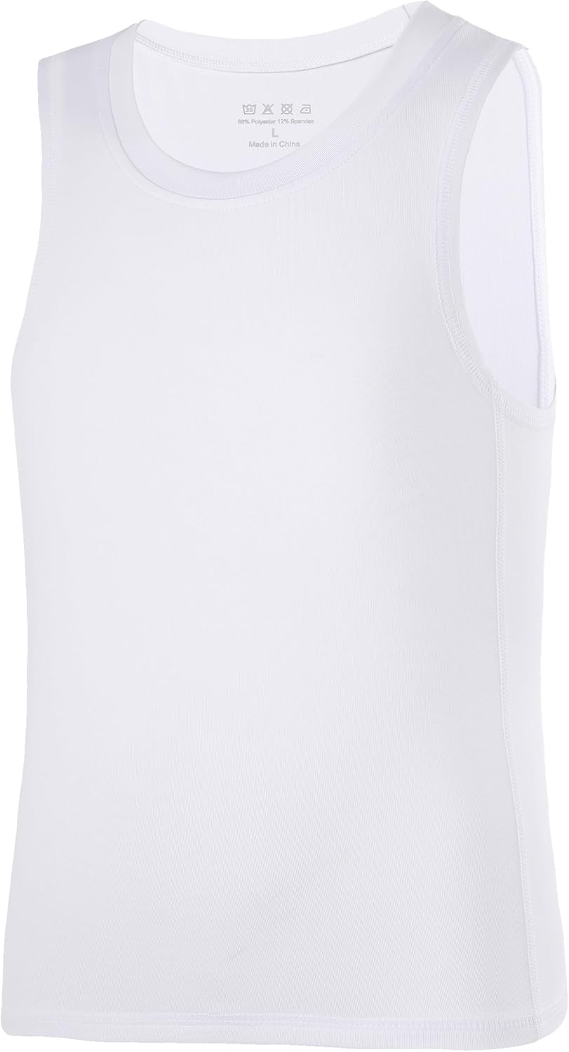Boys Compression Tank Tops Athletic Quick Dry Sleeveless Undershirts, Soft Tagless Base Layer Shirt for Kids Youth