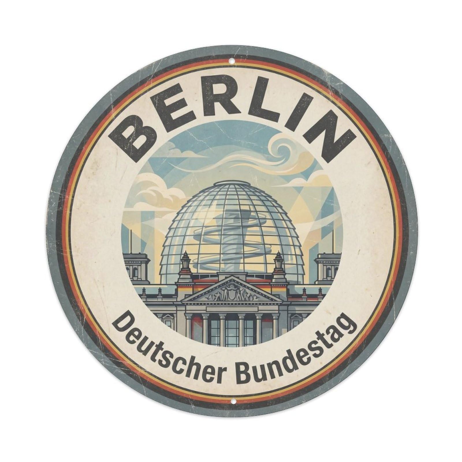 Vintage Travel Berlin Reichstag Building Metal Tin Sign Plaque Wall Decor for Cafe, Club, Garden Round Metal Poster 8x8Inch