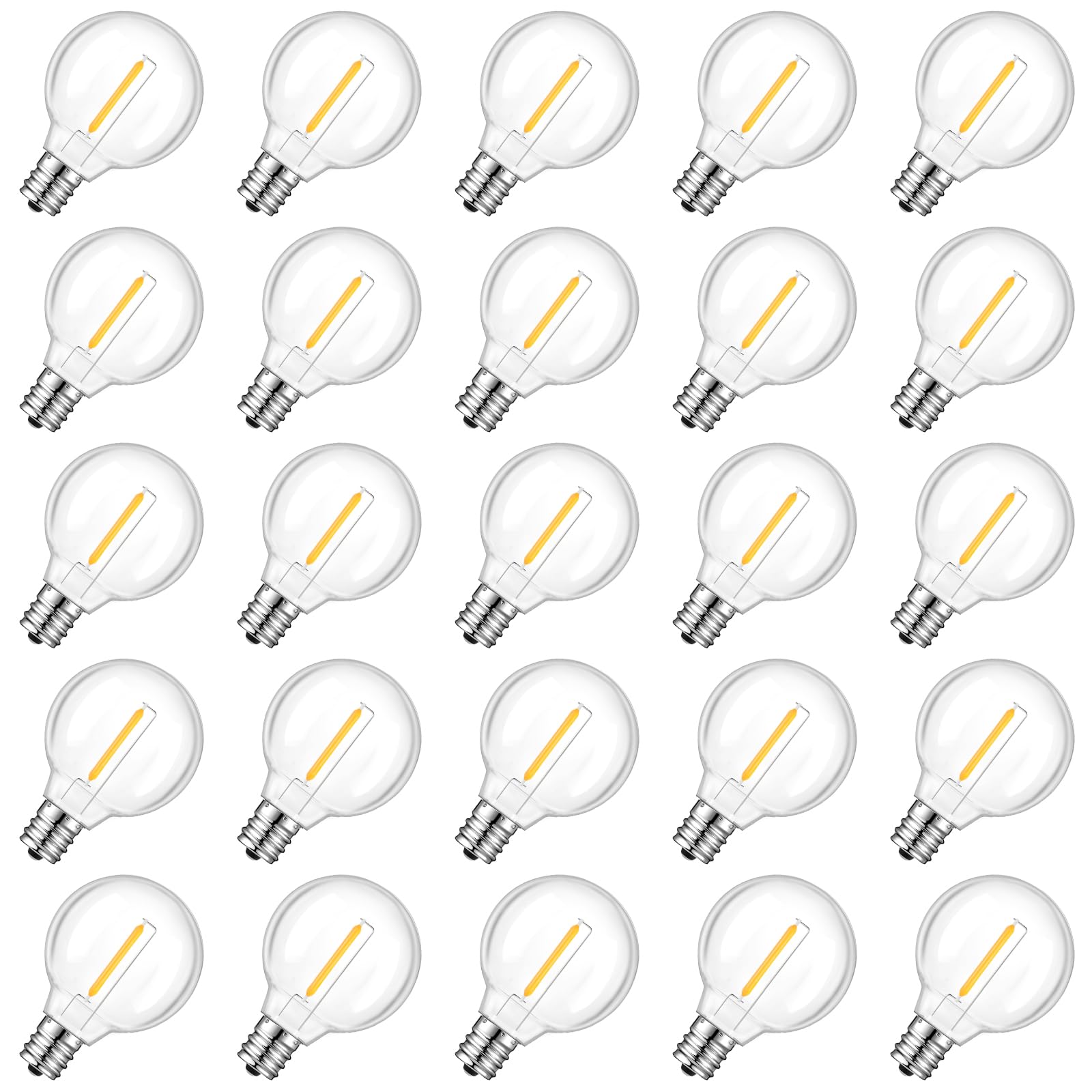 25 Pack G40 LED Replacement Light Bulbs Waterproof Clear Globe Light Bulb E12 Screw Base for Outdoor String