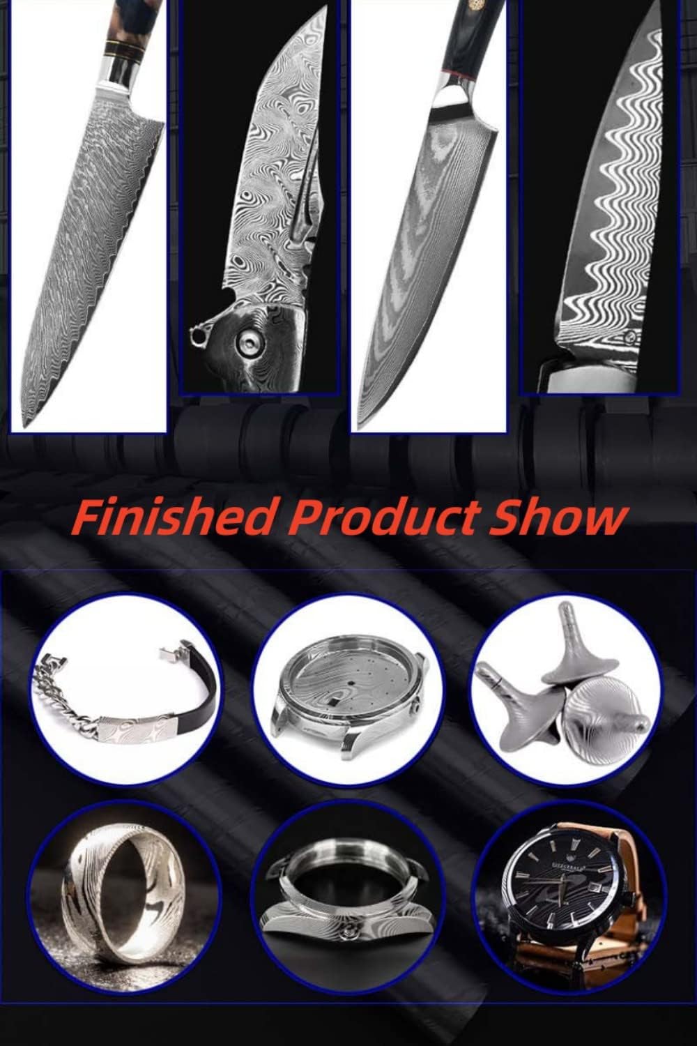60HRC Full Hard Coreless Damascus Steel(10Cr15CoMov+9Cr18MoV),Handmade Damascus Stainless Steel Knife Billet Bar Blank Blade DIY Material for Scissors Knives Making