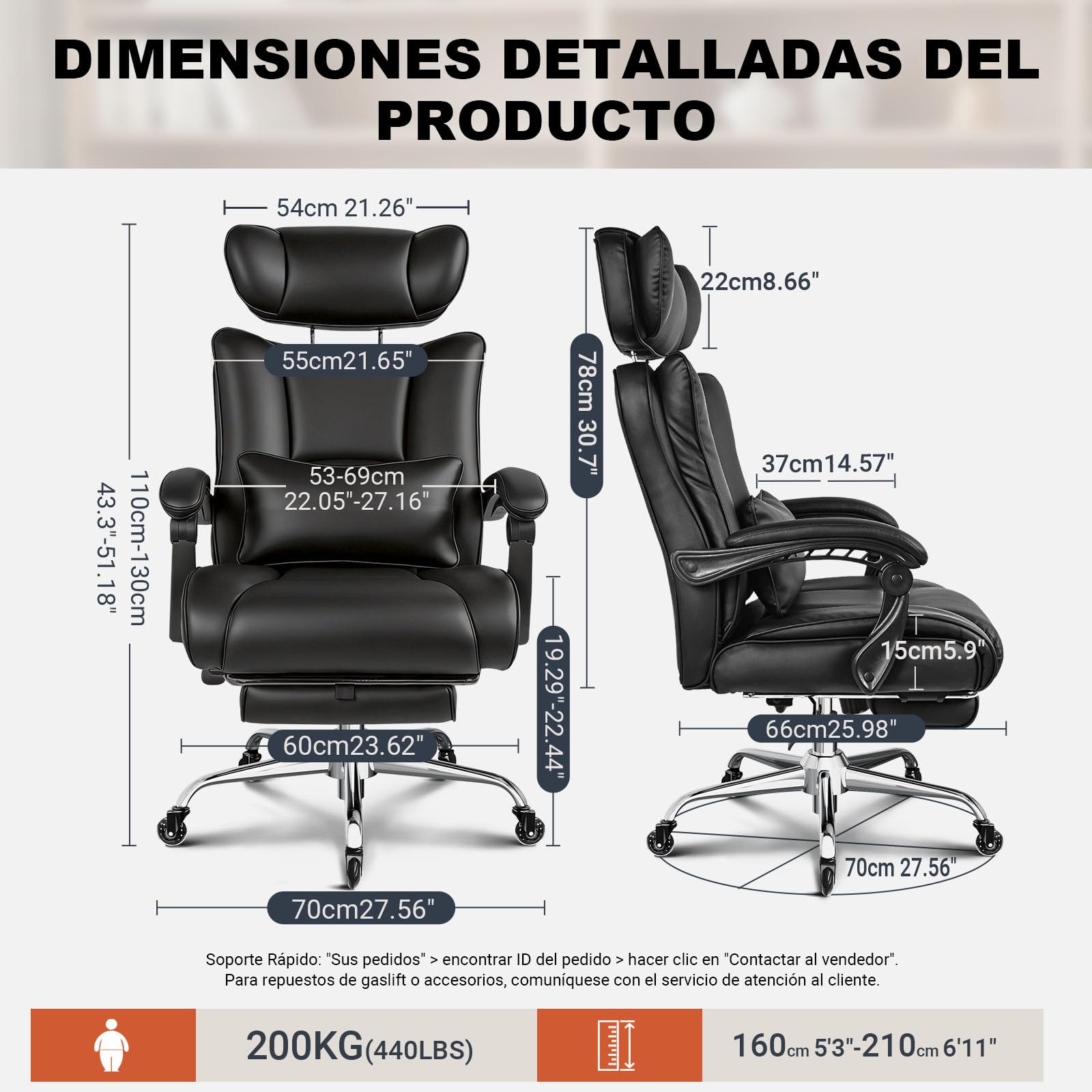 BASETBL Silla de Oficina XXL 220 kg con Ruedas Transparentes