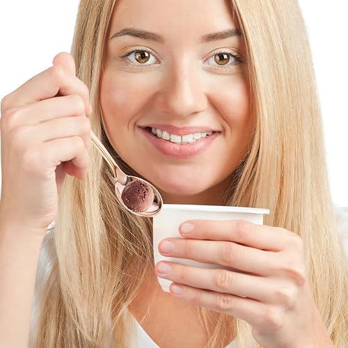 Miniatura 9 de YARNOW 24 mini cucharas de oro rosa desechables de plástico para postres para fiestas, batidos, mini cucharas de degustación para frascos y uso