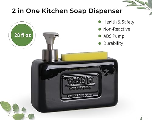Miniatura 2 de Clasin Home Dispensador de jabón para fregadero de cocina con soporte de esponja, repuesto de jabón líquido de 28 onzas líquidas, elegante
