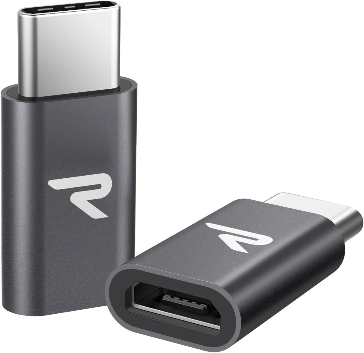 RAMPOW Micro USB to USB C Adapters [2-Pack, 5V/2.4A] - USB Type C Adapter - USB C Male to Micro USB Female Converter for MacBook Pro/Air, Samsung Galaxy S8/S9/S10/S20, LG, Moto - Space Gray