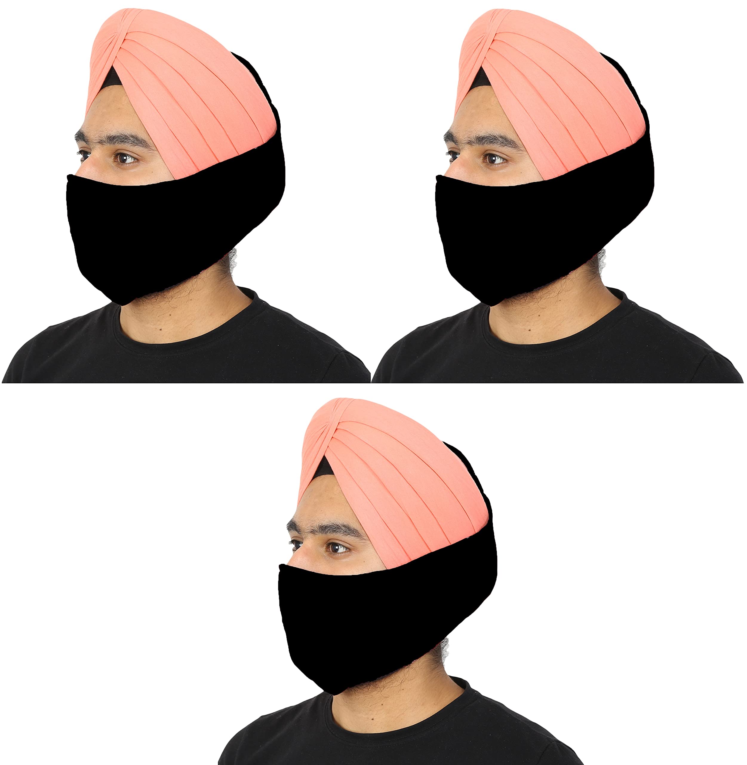 Reusable Turban Cotton Thata Mask For Face & Beard Cover - Pack of 3 (BLACK)-image-47
