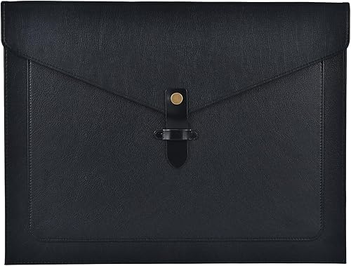 Carpeta de archivos de piel sintética negra, organizador de archivos con cierre a presión, carpeta de documentos importante con bolsillos,